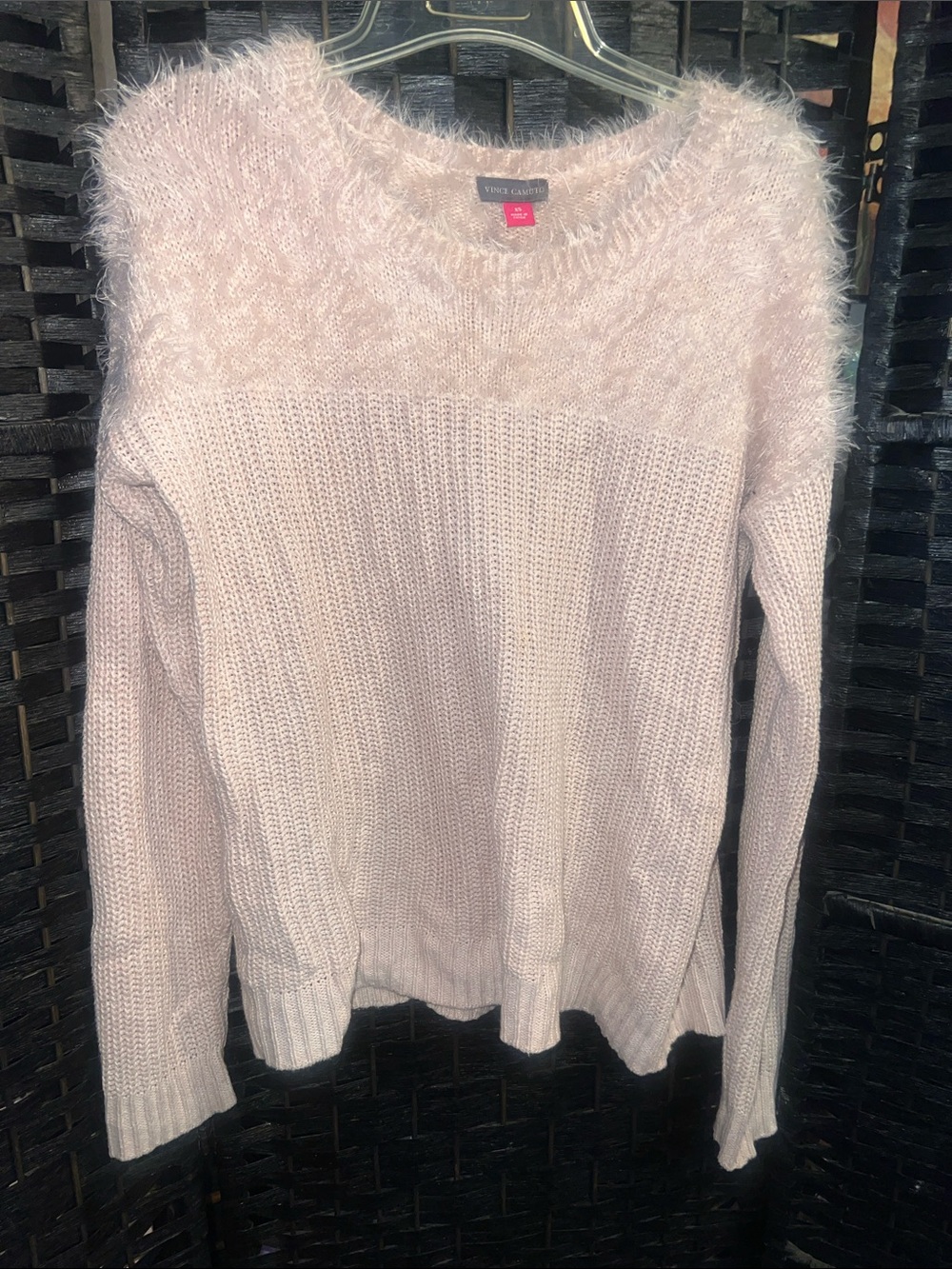 Vince Camuto size XS Blush Pink Fuzzy Yoke Crewneck Sweater